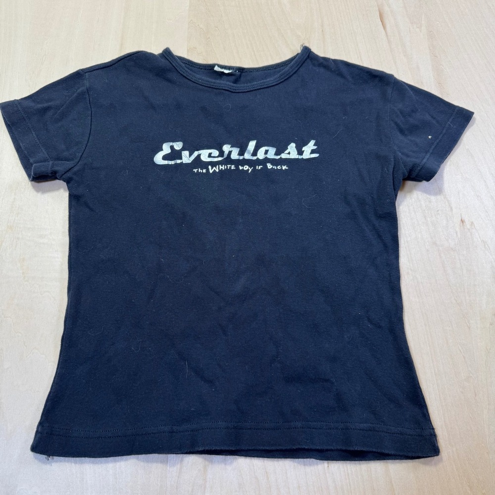 Everlast The White‎ Boy Is Back Black Graphic Baby Tee Ribbed Short Sleeve Shirt
